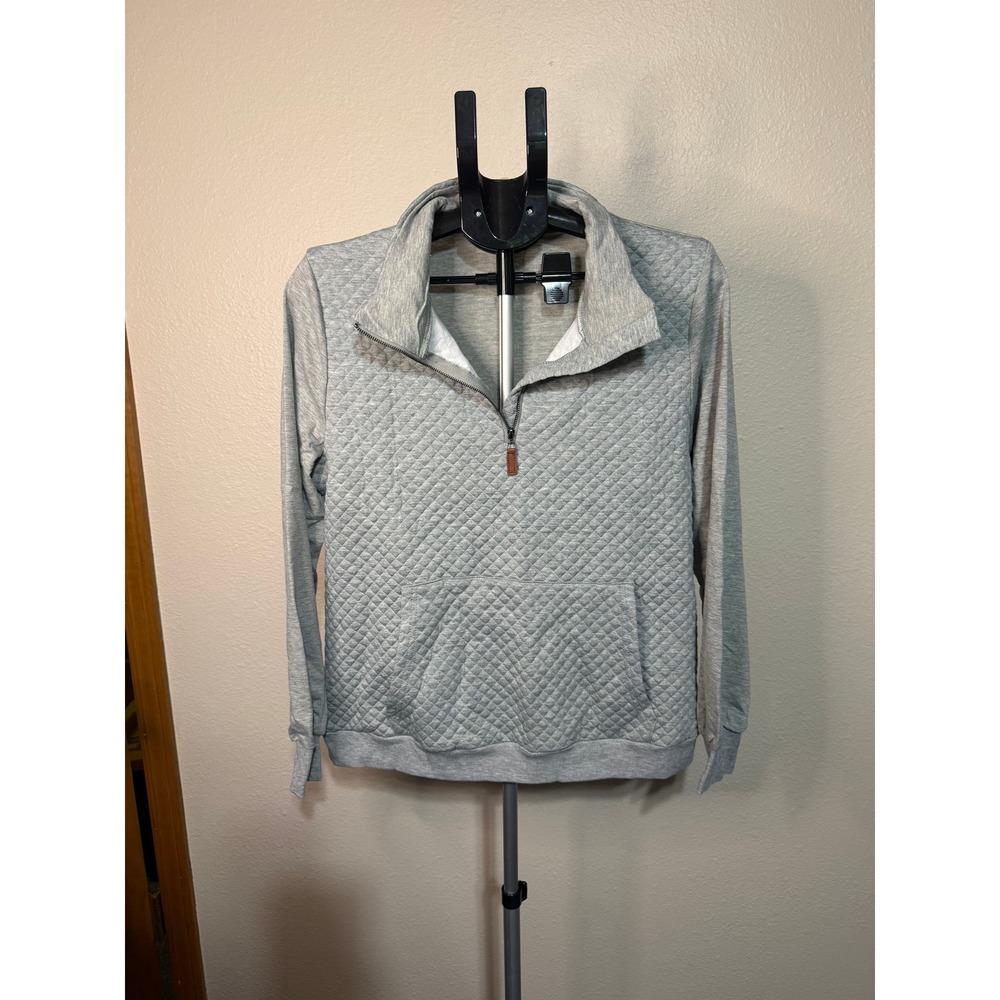 TWO Glitz & Glitter Boutique Quilted Quarter Zip Pullover Sweater‎ Gray Green L